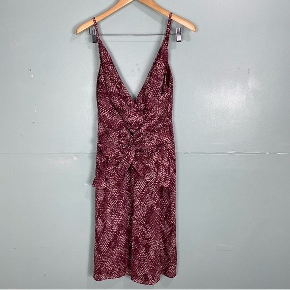Fame & Partners Snake Print Bella Midi Front Slit Red Dress Sz 4 Sleeveless - Picture 1 of 8